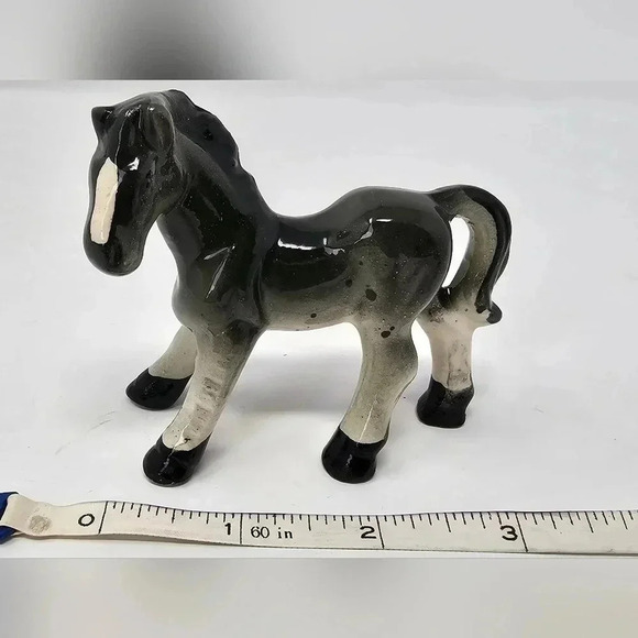 Vintage 3” Gray Horse Pony Porcelain Glossy Ceramic Figurine Japan - Picture 1 of 8